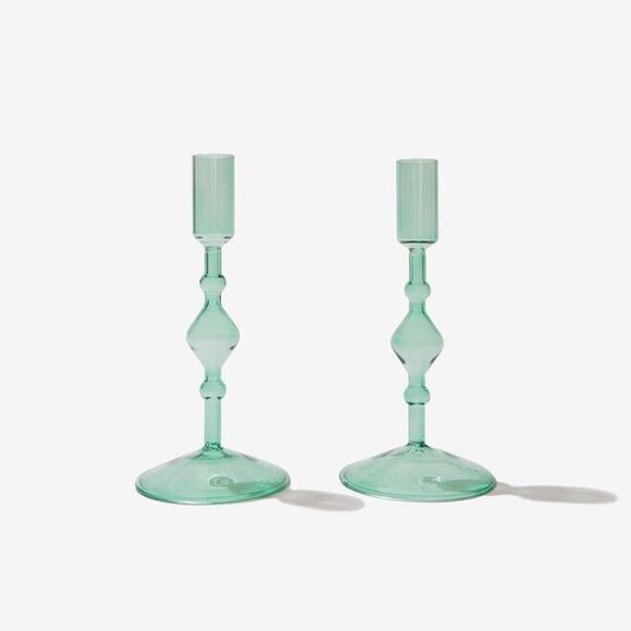 Poketo Glass Candle Stick Holder Set Of 2 New In Box - Picture 1 of 4